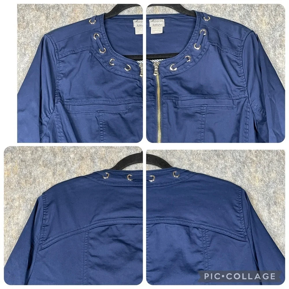 Chicos Navy Blue Nautical Stylish Lightweight Utility Zip Up Jacket - Sz 12/L